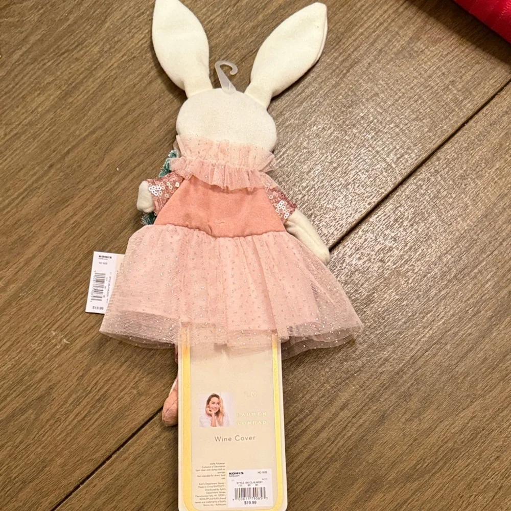 LC Lauren Conrad Blush Bunny Plush Pair of Wine Covers